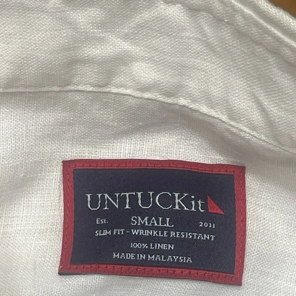 UNTUCKit 100% Linen Crisp White Casual Button Down Shirt Size Small Slim Fit - Picture 6 of 16